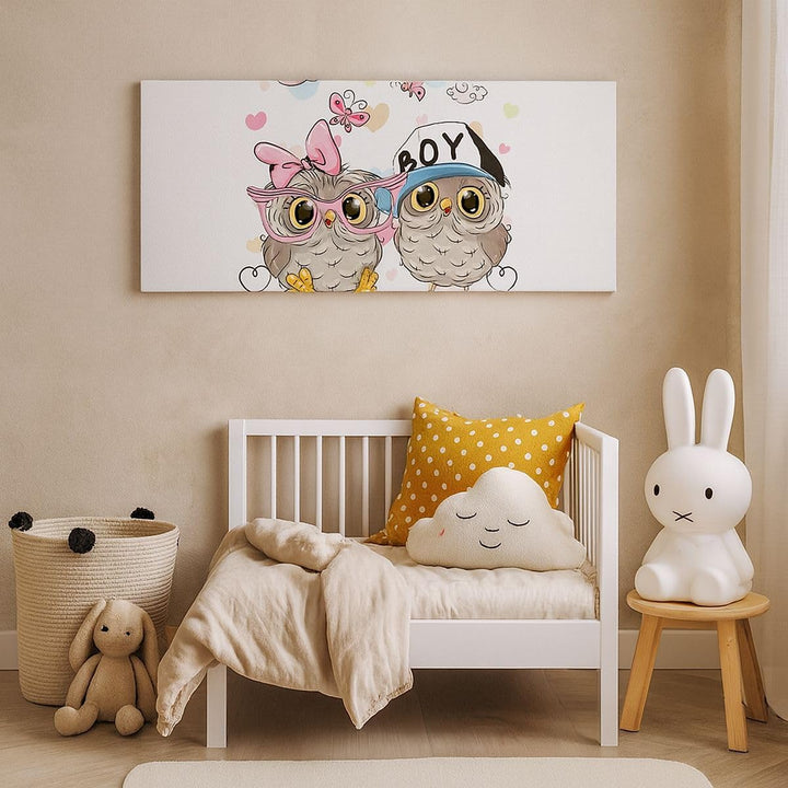 Panorama Bilder auf Leinwand 100x40cm Leinwandbild Eule zeichnung farbig muster Gross Wanddeko Bild