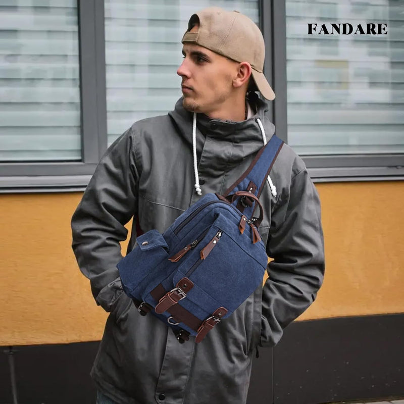 FANDARE Herren Rucksack aus atmungsaktivem Segeltuch Dark Blue A, Dark Blue A