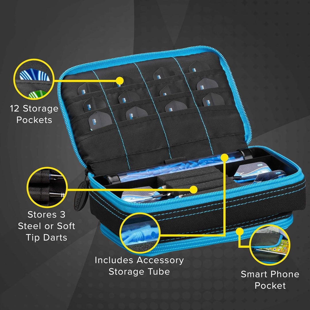 Casemaster Plazma Plus, 3 Dart-Etui für weiche Dartpfeile und Stahlspitzen, grosse vordere Handytasc