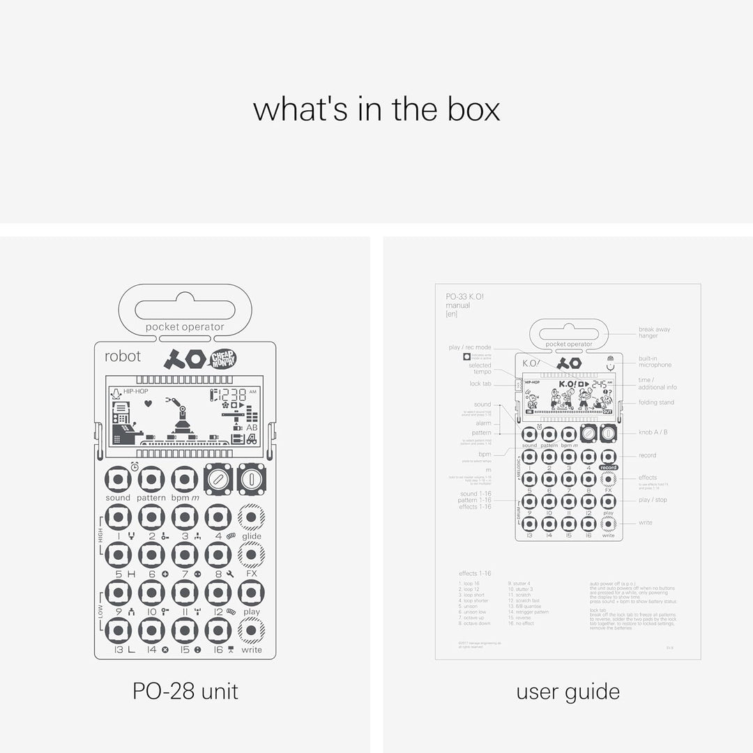 Teenage Engineering PO-28 robot Synthesizer und Sequencer (Pocket Operator mit 8-bit Sounds, LCD Dis