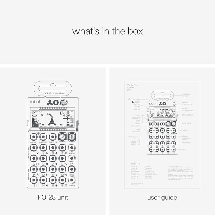 Teenage Engineering PO-28 robot Synthesizer und Sequencer (Pocket Operator mit 8-bit Sounds, LCD Dis
