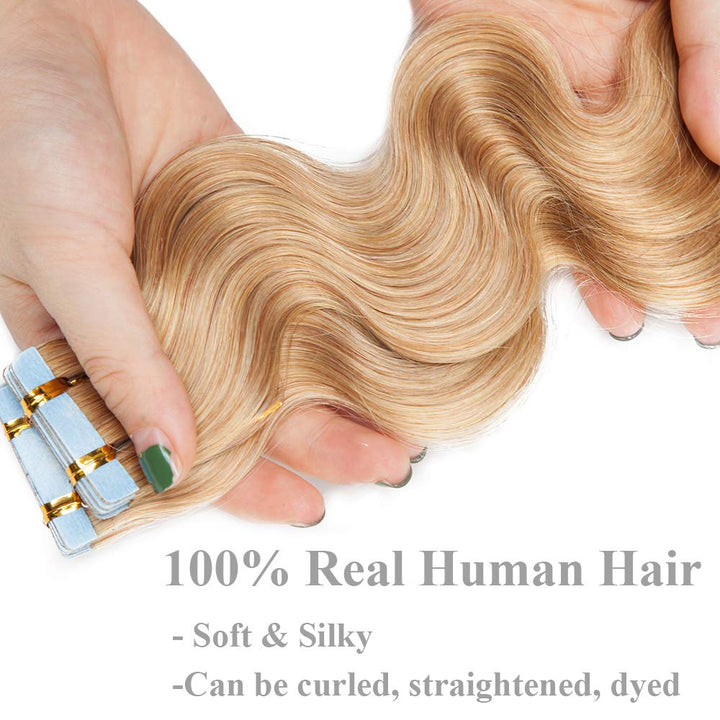 SEGO Tape Extensions Echthaar GEWELLT 35cm Klebeband Haarverlängerung 20 Stück 40G mit 10 PCS Doppel