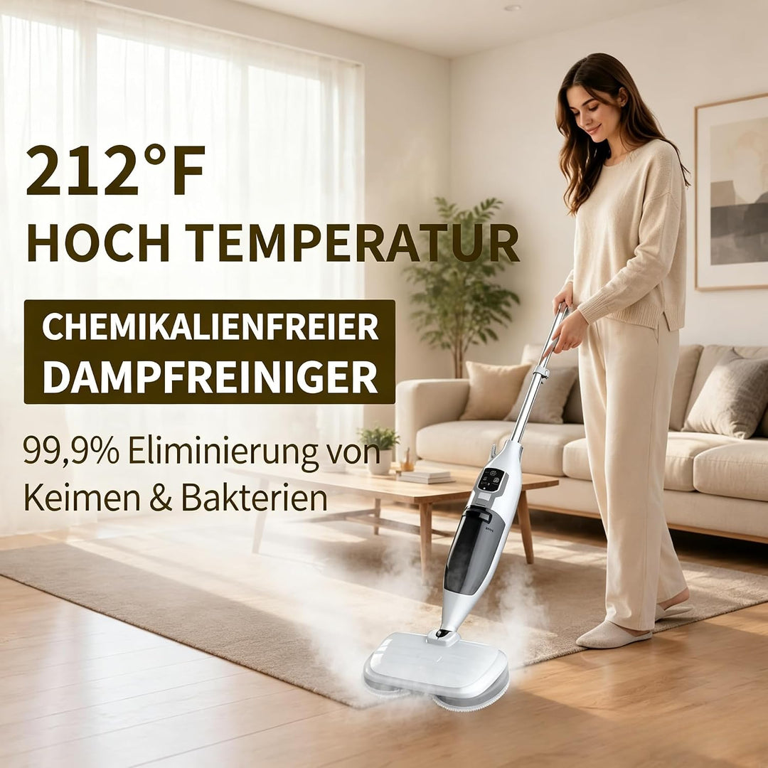 2-in-1 Dampfreiniger Mop mit Handgerät, 30s Schnellaufheizung, 4 Mikrofaserpads, Für alle Hartböden