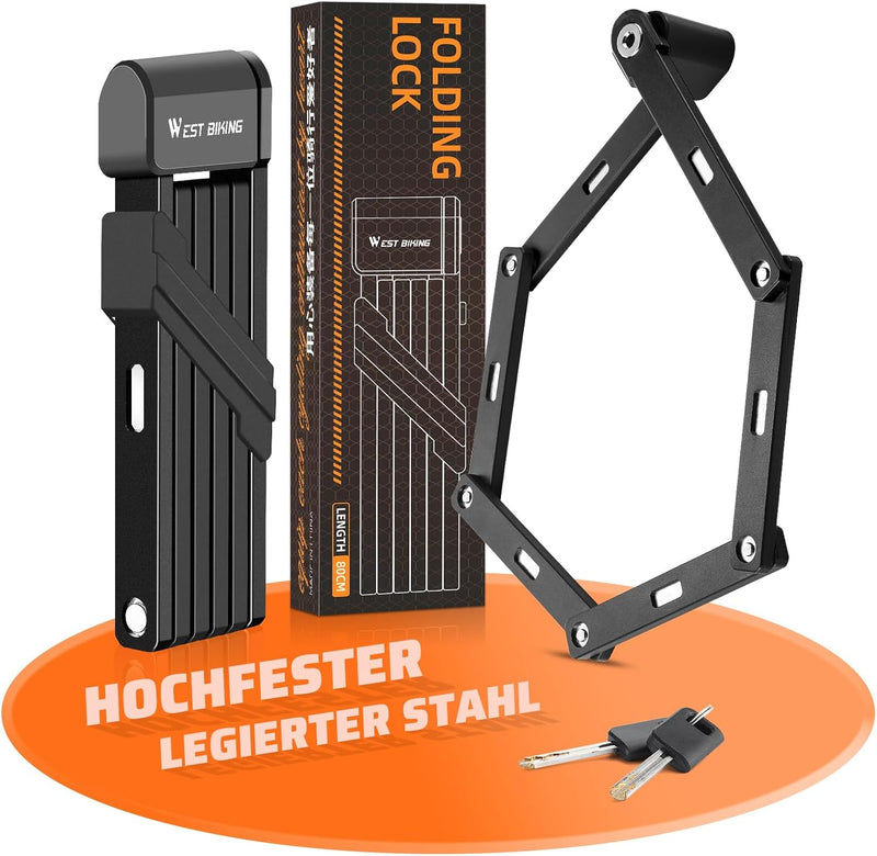Faltschloss mit Halterung - fahrradschloss hohe sicherheit mit 80cm lang inkl 2 Schlüssel - Fahrrad