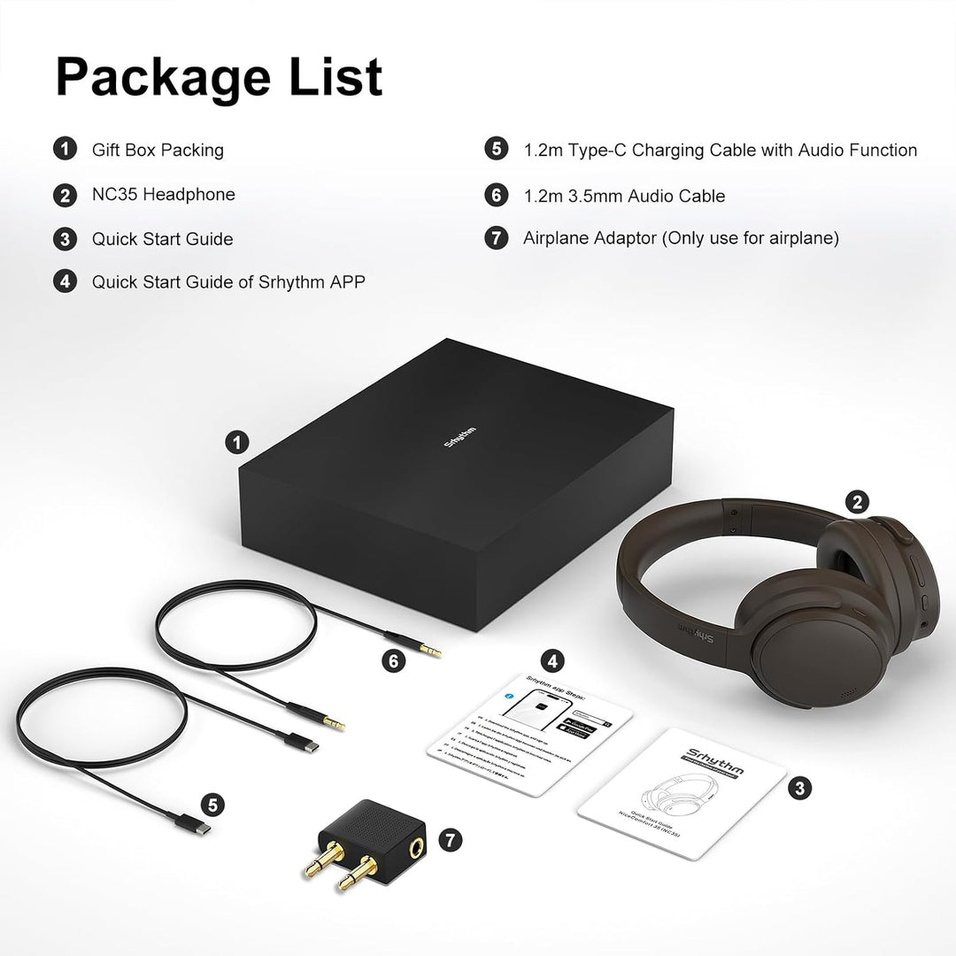 Srhythm NiceComfort 35(2.Gen)Noise Cancelling Kopfhörer 4Lautsprechern40kHz | HD Sound,140 Stunden U
