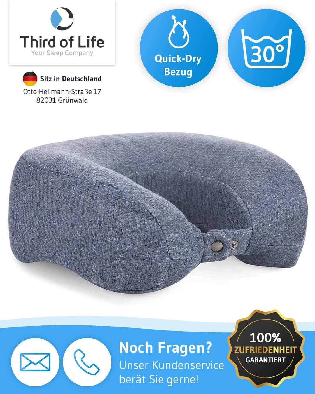 Nackenkissen ANDAR Quick-Dry | Ergonomisches Reise-Kissen mit schnell trocknendem Bezug & Memory-Foa