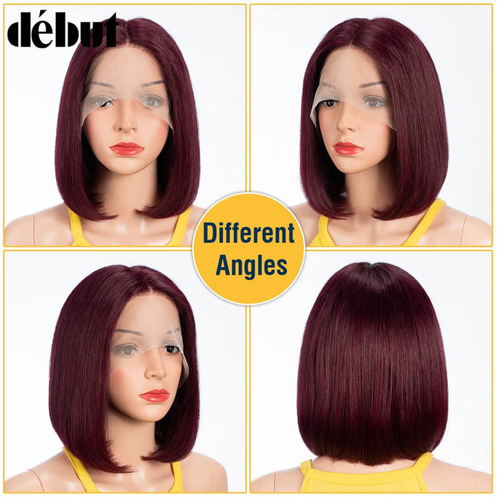 DÉBUT Glatte Bob Perücke, Echthaar, T-Teil, Spitzenfront, Bob-Perücke, vorgezupft, mit Babyhaar, 150