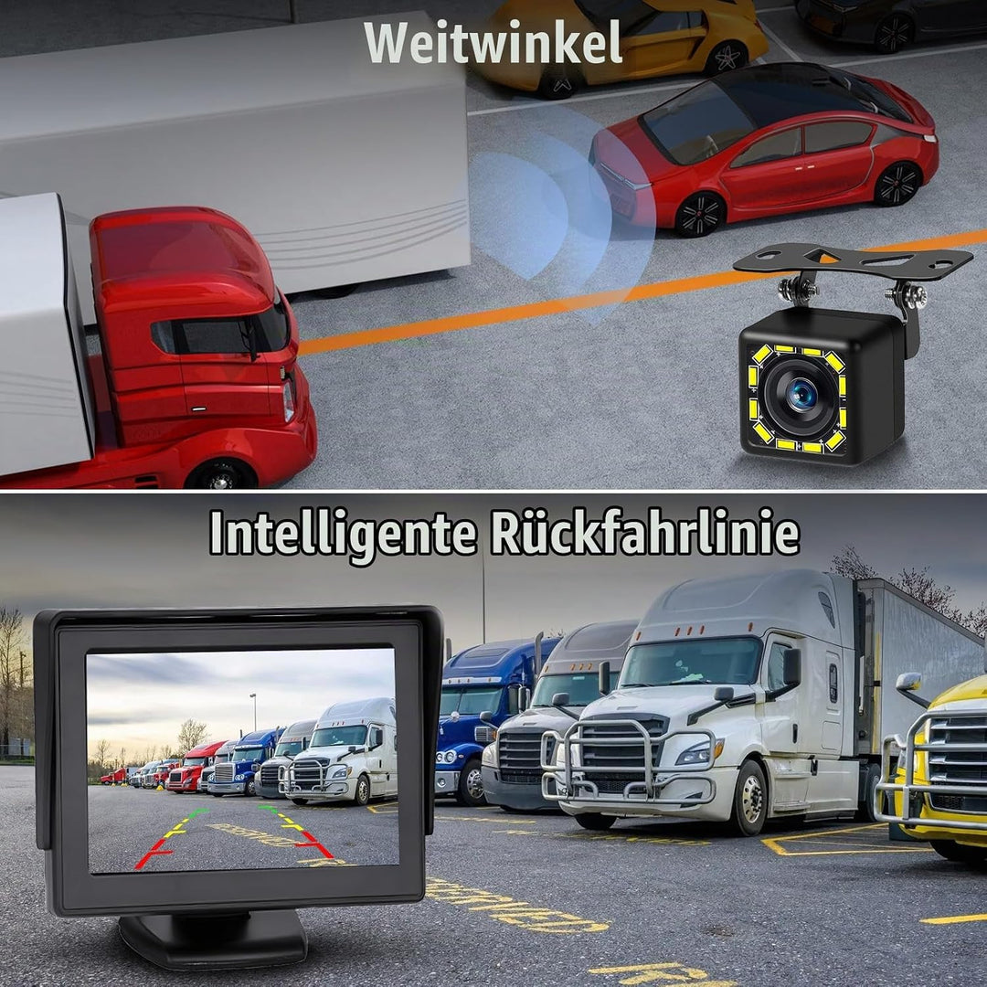 Hikity Rückfahrkamera Auto mit LCD Monitor 4.3 Zoll Rückfahrkamera Kit Nachtsicht IP66 Wasserdicht m