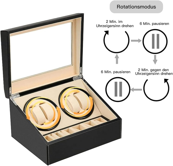 Automatische Uhrenbeweger Box,luxuriöser Uhrenbeweger,Uhrengehäuse mit leisem Mabuchi Motor,PU-Leder