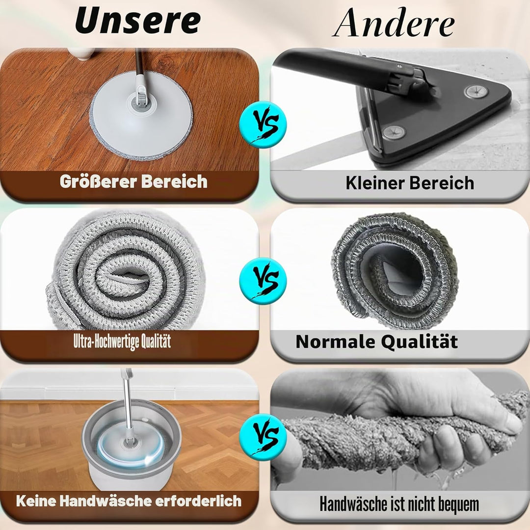 ARSUK Wischmopp und Eimer Set, 360° Flachwischer Bodenwischer mit Wringer und Teleskopstiel - 2 Mikr