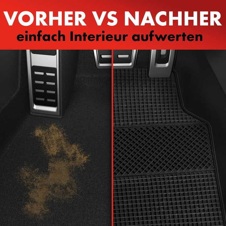 Walser Universal Auto-Gummimatten-Set EVO, Automatten 4-teilig zuschneidbar, Universal Fussraummatte
