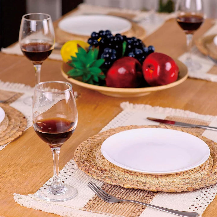 Zology Handgefertigtes Boho-Tischsets, 6er-Set, natürliche Baumwolle, Jute und Wasserstroh, gewebte