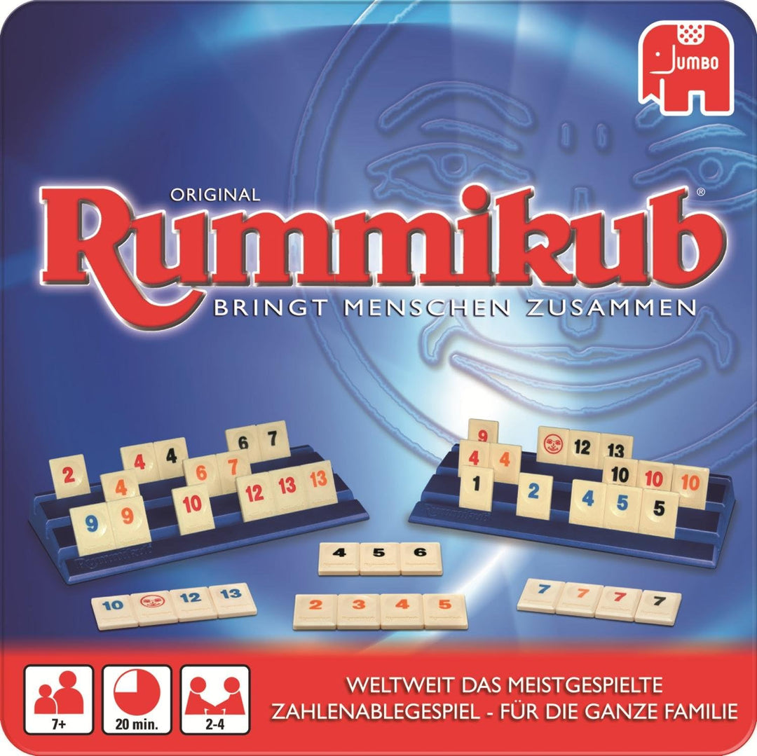 Jumbo Spiele 3973 Original Rummikub in Metalldose - der Spieleklassiker unter den Gesellschaftsspiel