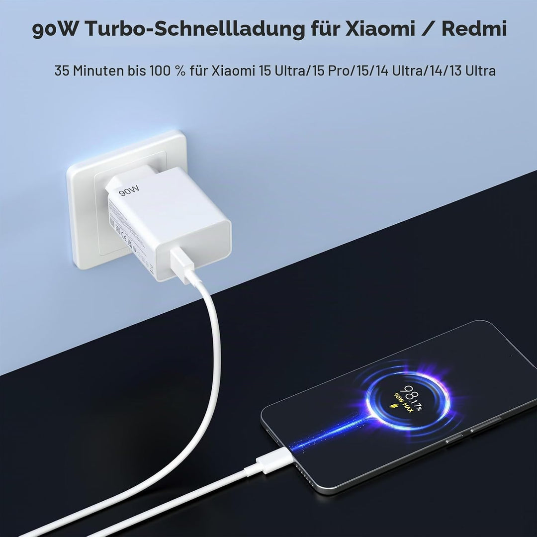 90W USB C Ladegerät Ladekabel für Xiaomi 17 Ultra 15TPro 15 14 15Ultra 15Pro 15S Pro 14 13 Ultra, 90