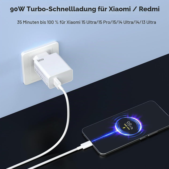 90W USB C Ladegerät Ladekabel für Xiaomi 17 Ultra 15TPro 15 14 15Ultra 15Pro 15S Pro 14 13 Ultra, 90