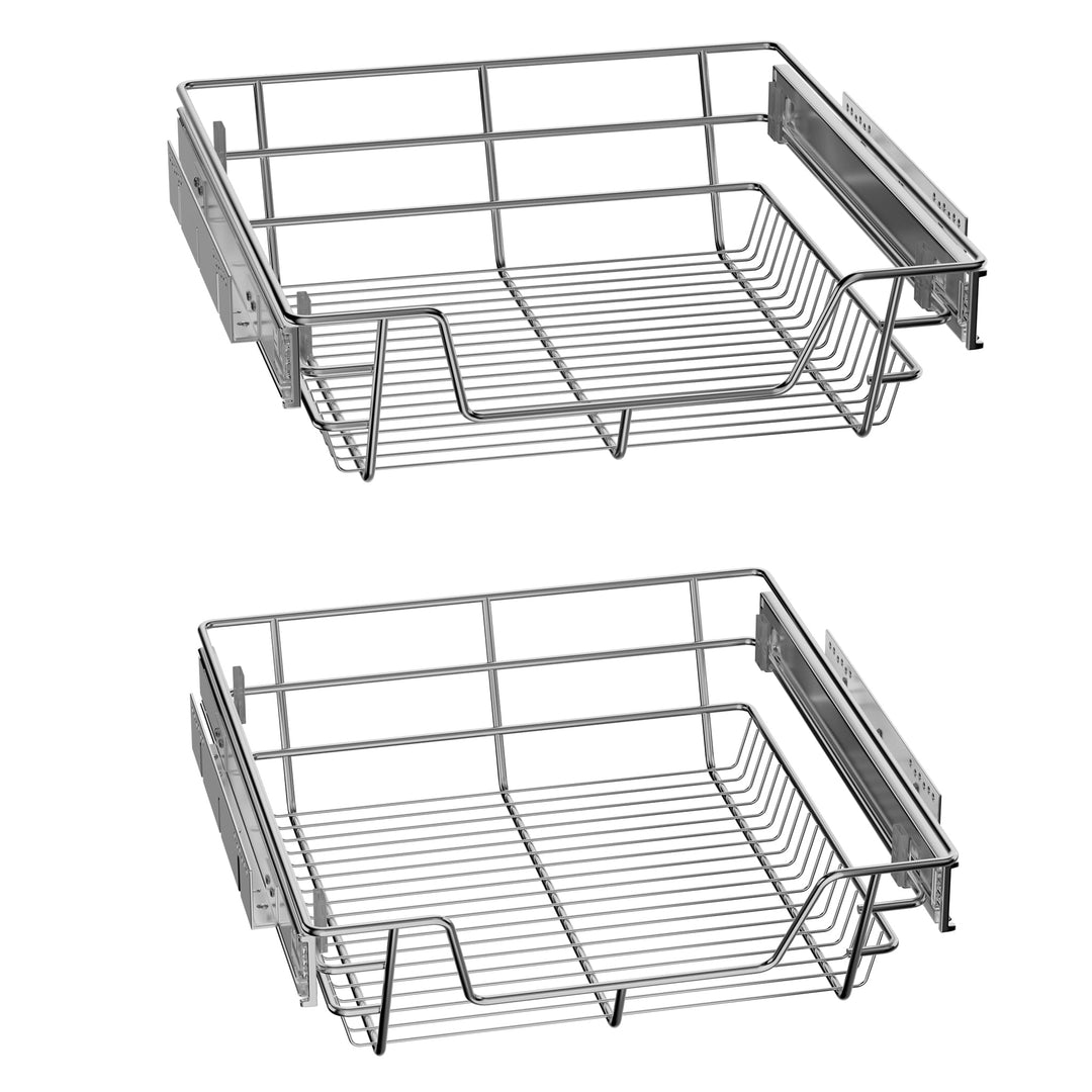 NAIZY 2x Teleskopschublade 50cm Breite anwendbar Küchenschublade Silber Küchen Regal aus Massiver Ed