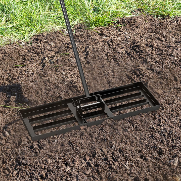 COSTWAY Rasen Nivellierrechen Metall, Rasenrechen mit ergonomischem Griff, Nivellierung von Sand Bod