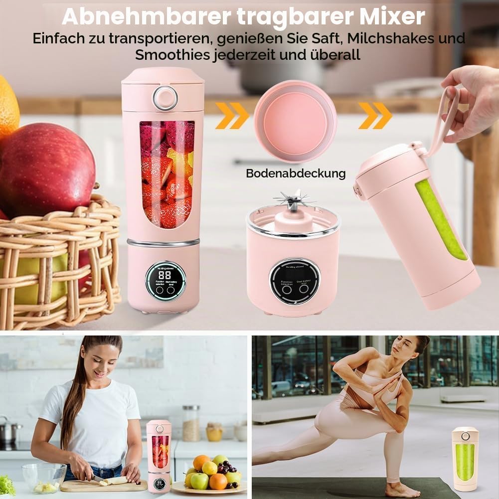 Tragbarer Mixer, 700 ml kleiner Mixer Smoothie, Mini-Standmixer mit 12 Edelstahlklingen und Digitala