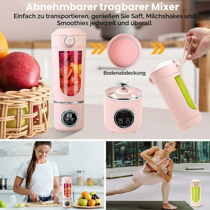 Tragbarer Mixer, 700 ml kleiner Mixer Smoothie, Mini-Standmixer mit 12 Edelstahlklingen und Digitala