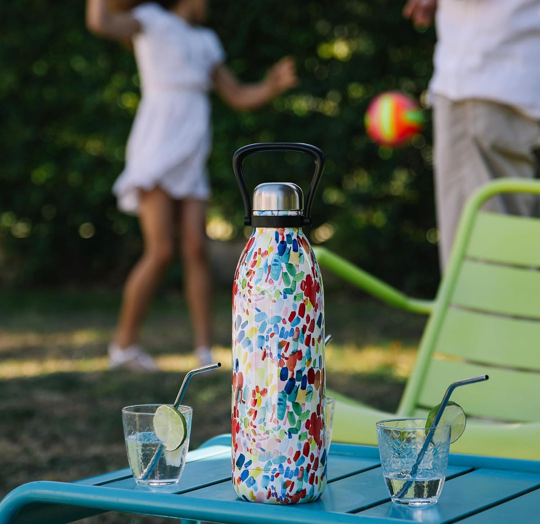 QWETCH - Grosse 1,5L Edelstahl Trinkflasche Arty Titan - Thermosflasche 48h Kalt & 16h Heiss - Ausla