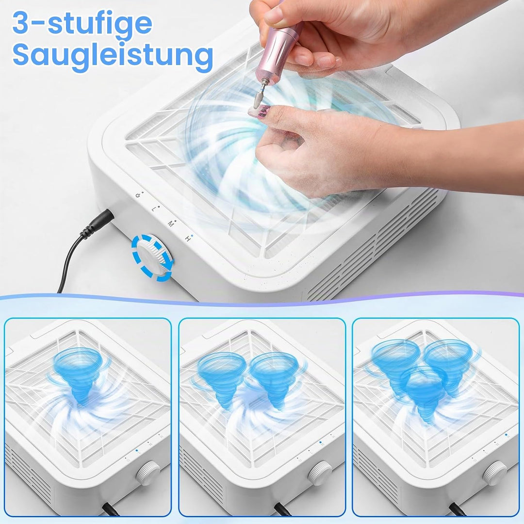 CGBE Staubabsaugung für nägel, 120W Nagelstaubsauger mit 2 Filter Saugstark Professionell Nagel Stau