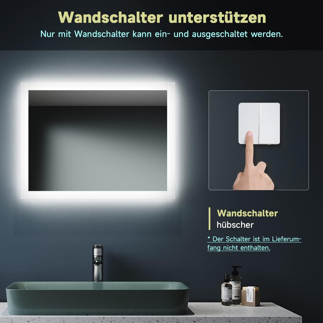 SONNI Badezimmerspiegel mit Beleuchtung 60×50 cm, Badspiegel mit Beleuchtung, LED Badspiegel für gäs