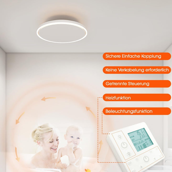 Infrarotheizung Deckenmontage 1440 Watt, Infrarot Deckenheizung mit LED Beleuchtung Licht, Heizstrah