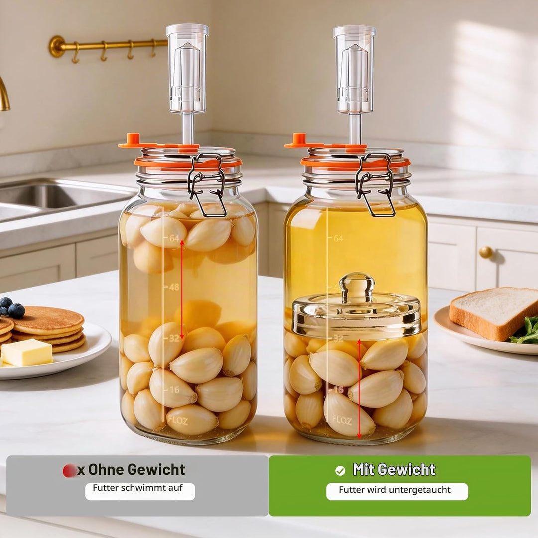 YBCPACK Fermentiergläser 2L mit Gärventil &amp; Glasgewicht – grosses Einmachglas/Fermentationsglas Star