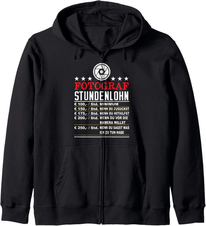 Fotograf Stundenlohn Stundensatz Fotografen Kapuzenjacke