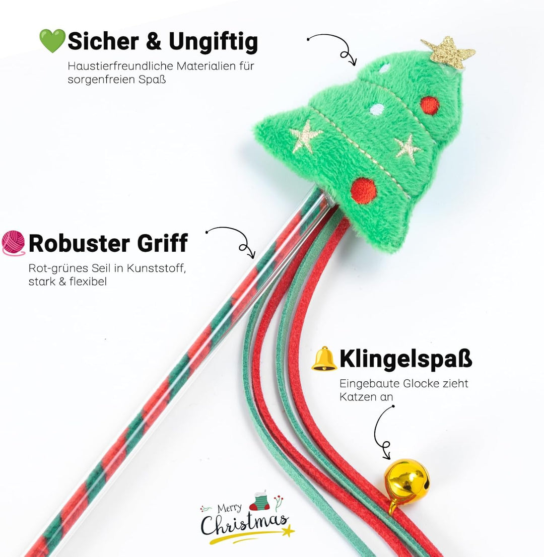 4 Stück Katzen Spielzeug Weihnachten Set - Interaktives Katzenangel Katzenspielzeug-Stab und Katzens