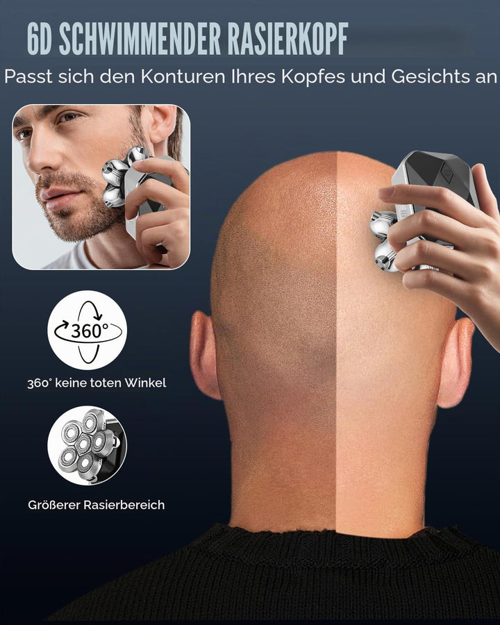 Glatzen Rasierer Herren, IPX6 Wasserdicht 6D Flexibler Glatzenrasierer,Nass-und Trockenkopfrasierer