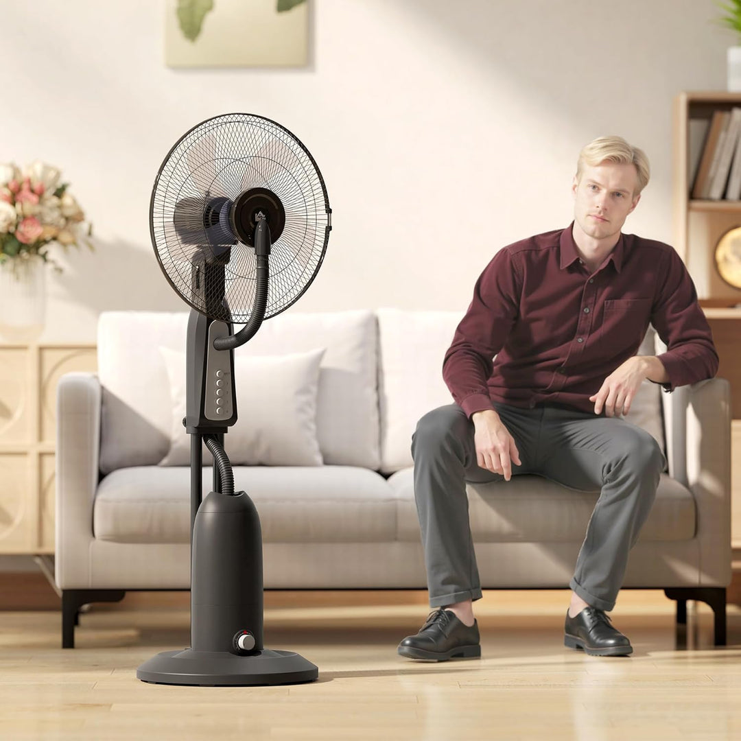 HOMCOM Ventilator mit Wasserkühlung, Standventilator mit Verstellbar Sprühnebel, 3 Geschwindigkeiten