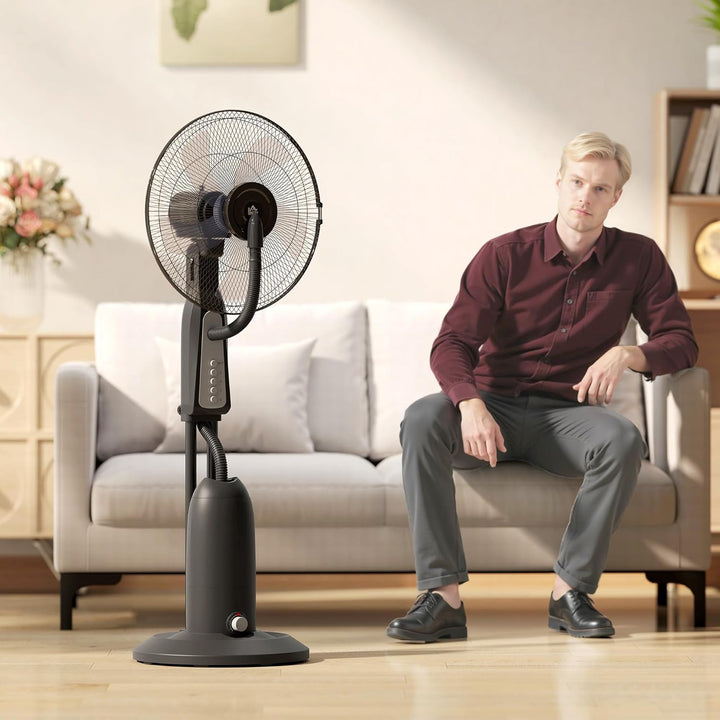 HOMCOM Ventilator mit Wasserkühlung, Standventilator mit Verstellbar Sprühnebel, 3 Geschwindigkeiten