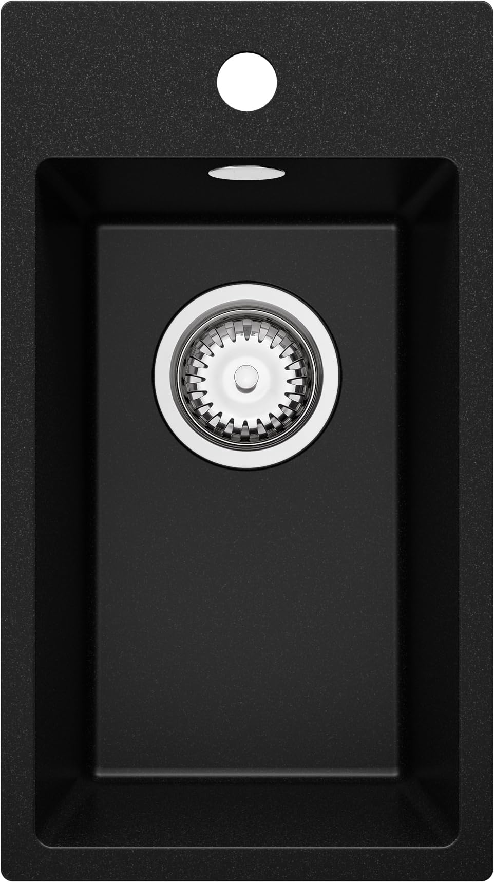 PRIMAGRAN Spülbecken Schwarz 28x50cm, Granitspüle 1 Becken + Ablauf-Set, Küchenspüle ab 30er Untersc
