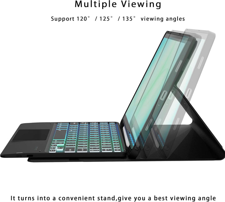 für 11 Zoll Samsung Galaxy Tab A9+ /A11+ Hülle mit QWERTZ Tastatur - Regenbogen-Hintergrundbeleuchtu
