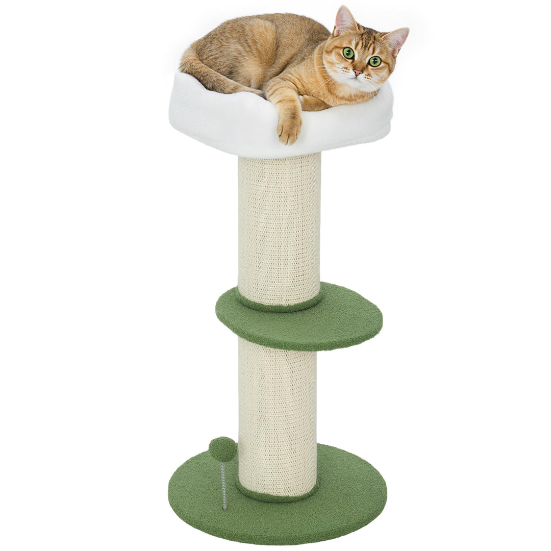 PawHut Kratzbaum mit Blumen mit 3 Ebenen, Höhe 92 cm, Kratztonne für Katzen mit extra Dicker Stange,