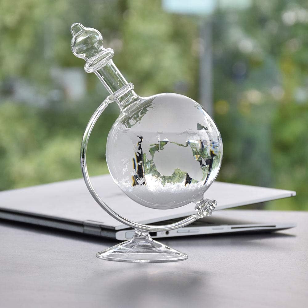 MikaMax - Storm Glass Globe - Wettervorhersage Globus - Wetterglas - Barometer - 19 x 15 x 10 cm - O
