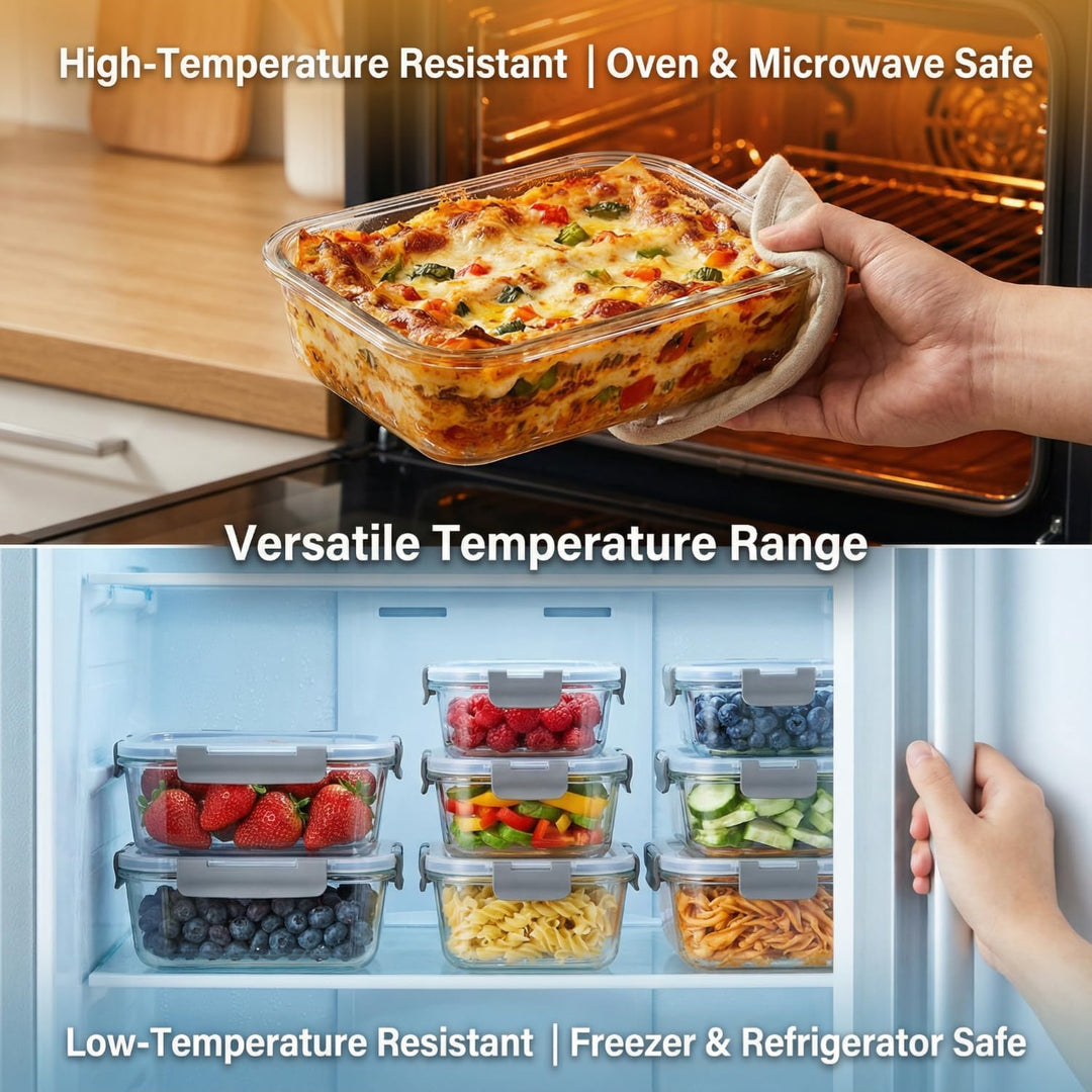Glas Frischhaltedosen mit Deckel Set, 10-tlg Meal Prep Boxen & Vorratsdosen (370ml & 1040ml) aus Bor