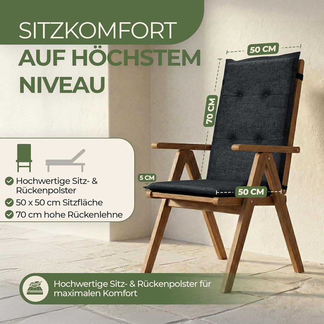 Florence Hochlehner Auflage – Gartenstuhlauflage Hochlehner mit Schaumstoff Polster, Outdoor Kissen