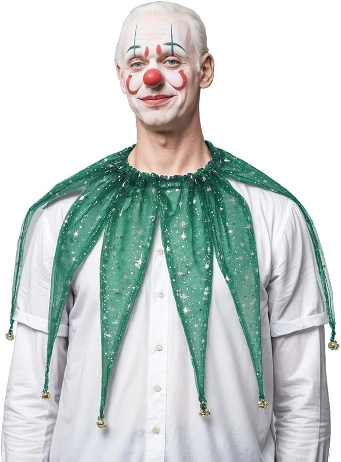 CAMDOM Viktorianischer Netzkragen für Erwachsene Spitzer Mesh Clown Kragen mit Glöckchen Karnevalsko