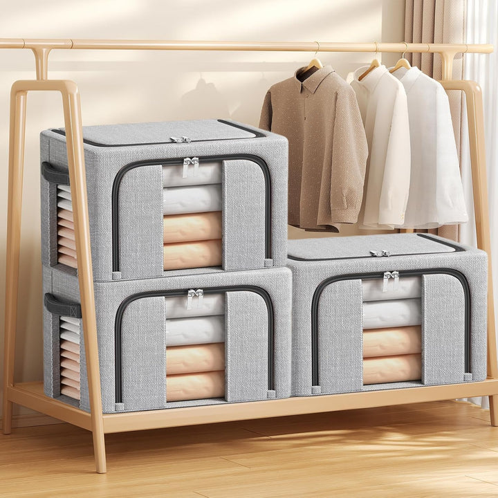 3 Stück Faltbare Aufbewahrungsbox, 24L Schrank Organizer für Kleideraufbewahrung &amp; Organisation, Mit