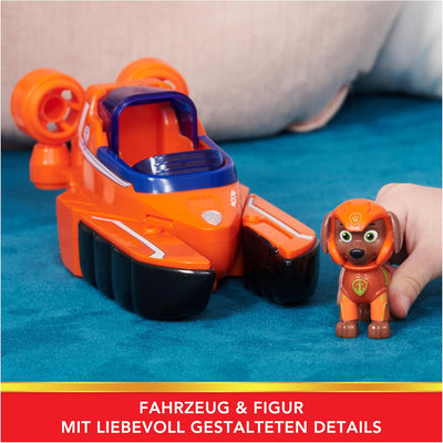 PAW PATROL, Aqua Pups - Basis Fahrzeug Spielzeugauto im Hummer-Design mit Zuma Welpenfigur, Spielzeu