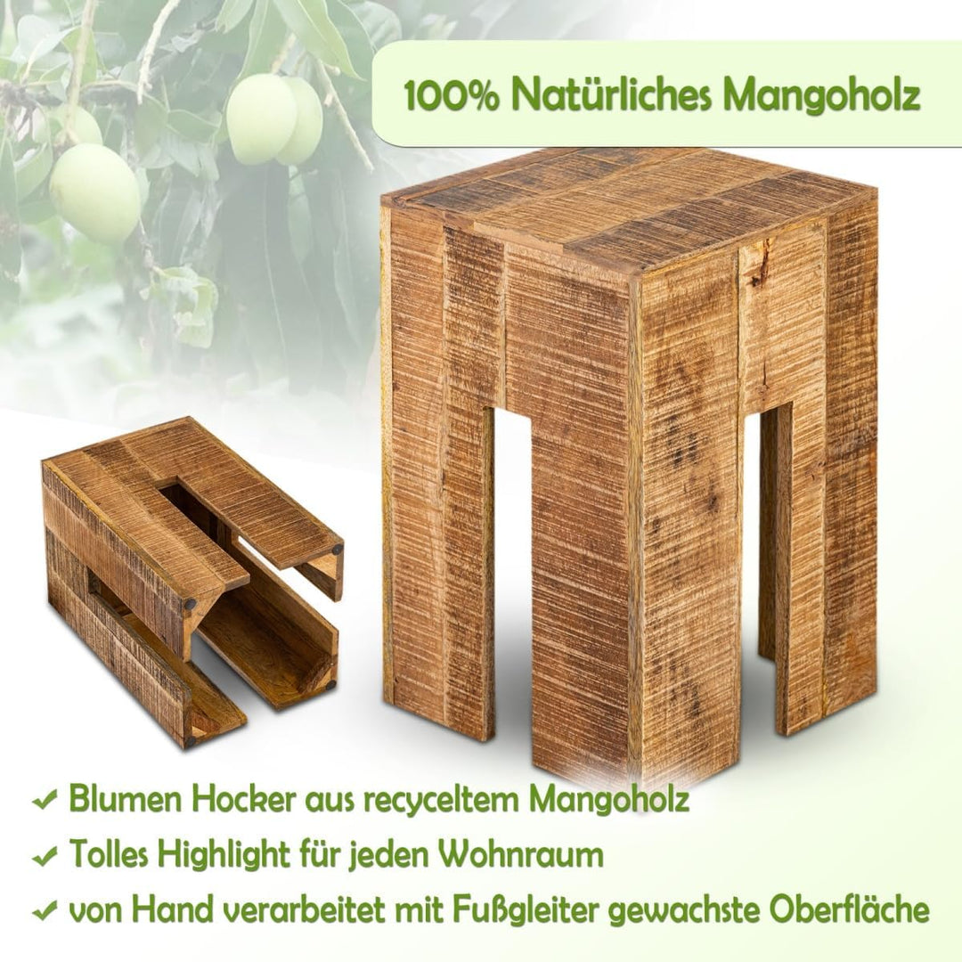 Blumensäule Blumen Hocker Beistelltisch quadratisch 28x45x28cm Sitzhocker Mangoholz
