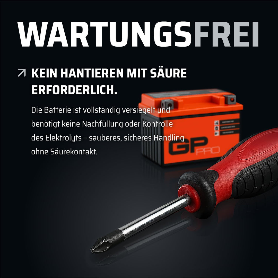 GP-PRO GP-001, 12V GEL 5Ah GEL Motorrad Batterie GTX4L-BS, wartungsfrei versiegelt vorgeladen ähnlic