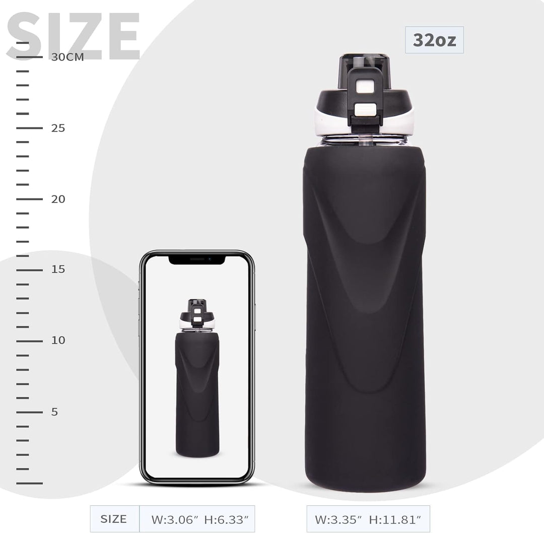 DEARRAY 1l Sport Trinkflasche Glas Flasche mit Strohhalm 1 liter auslaufsicher bpa frei Gym Wasserfl