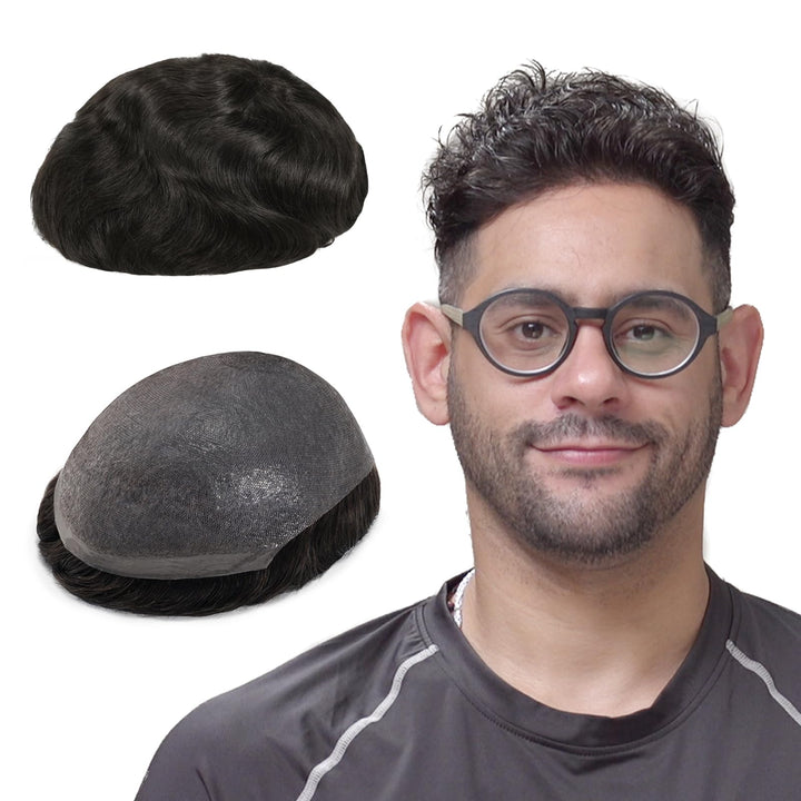 Lordhair Perücke Männer,Realität Toupet,0,06 mm Alle V-Looped Dünnes,Haarfreestyle,Natürlich eng anl