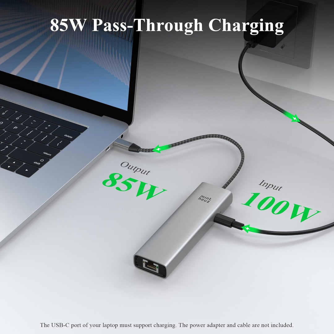 Minthouz USB-C-Hub für Dell, HP Lenovo, 6-in-1-Multiport-Adapter, USB-C-zu-HDMI mit 4K@60Hz, 100W PD