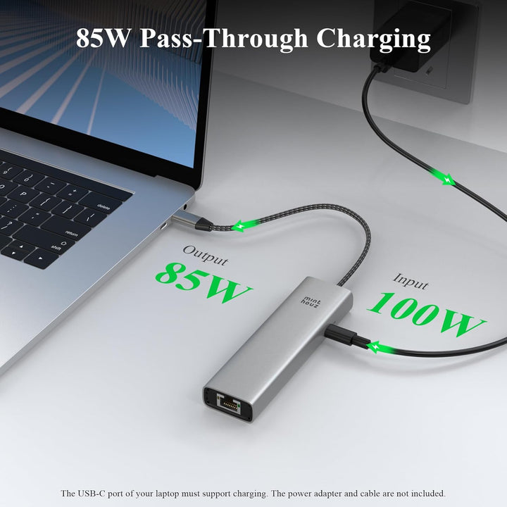 Minthouz USB-C-Hub für Dell, HP Lenovo, 6-in-1-Multiport-Adapter, USB-C-zu-HDMI mit 4K@60Hz, 100W PD