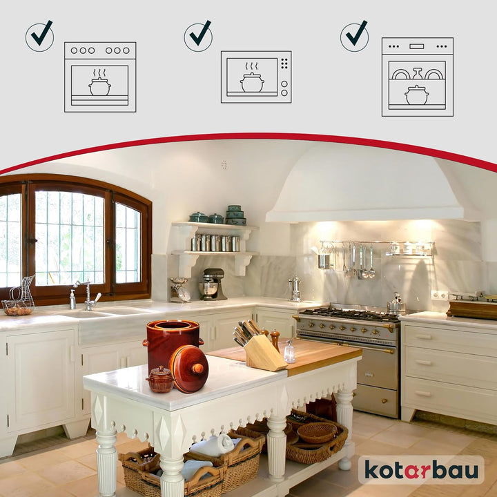 KOTARBAU® Gärtopf 10 L Braun Steinzeugtopf mit Hermetikdeckel Sauerkrauttopf Gurkentopf Einmachtopf