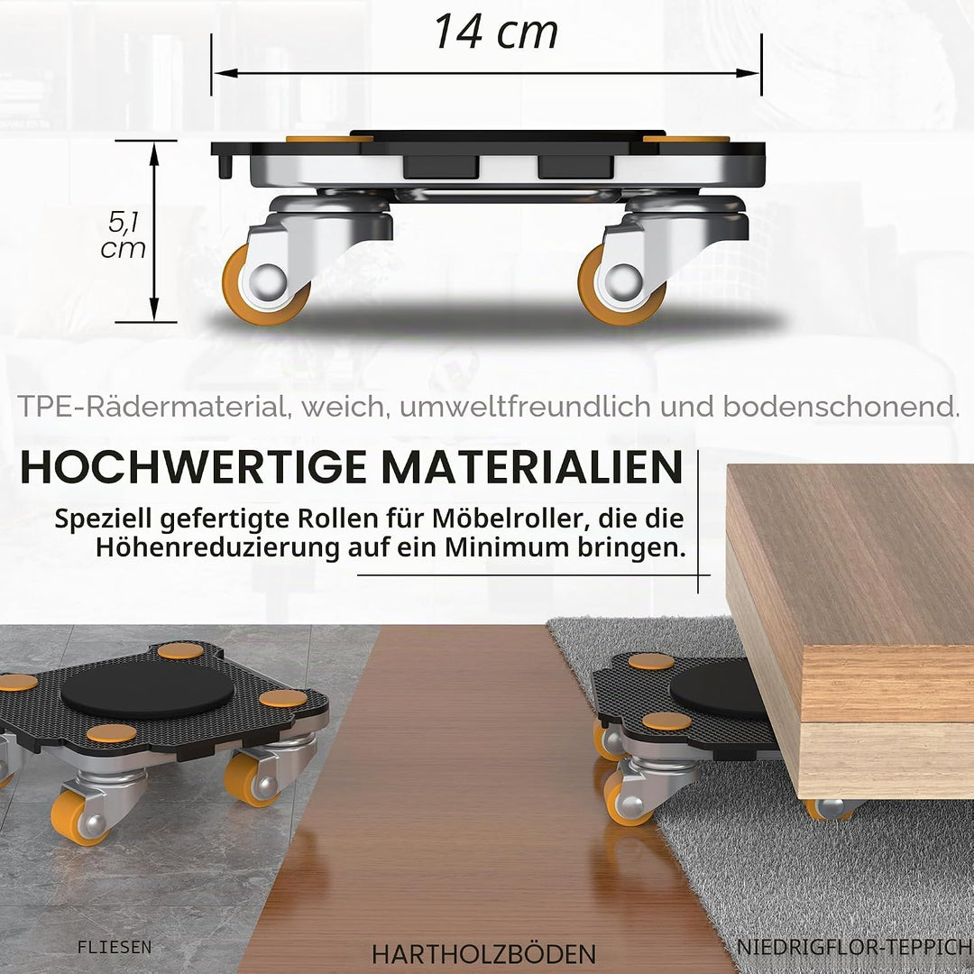 ONEON Möbeltransport Pro 4er-Set - Verbesserte Möbelroller mit massgeschneiderten TPE-Rädern - Mühel